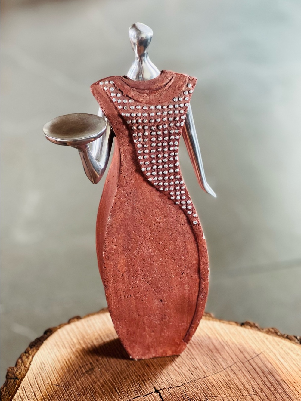 MCM Mixed-Media Figurine Silver Accents Artist Signed 1970s